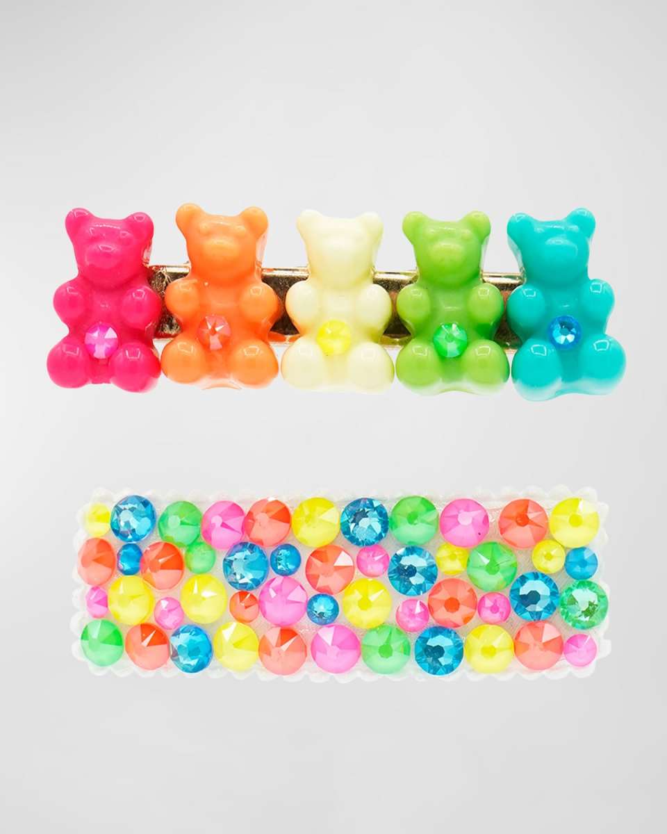 Girl's Two Pack Multi Color Gummy Bear Clip & Rhinestone Clip